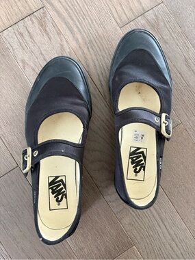 Vans Black Mary Jane Flats with Gold Buckle